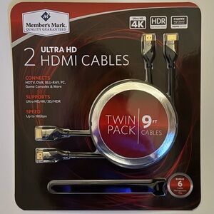 Member's Mark Ultra HD HDMI Cables Twin Pack - Black and Gold